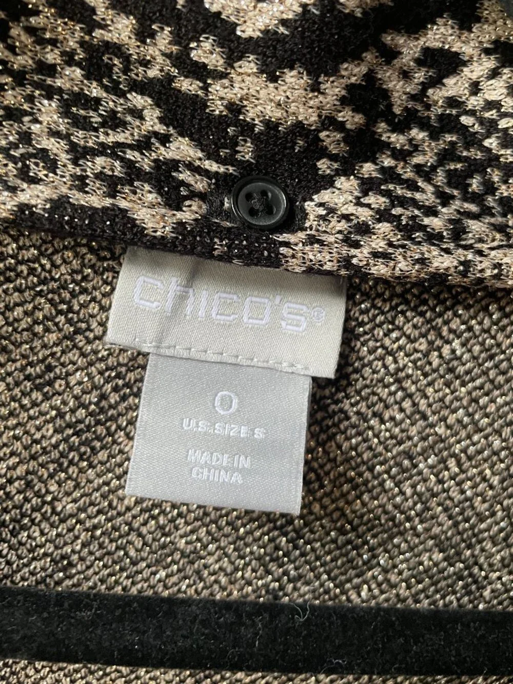 Chico’s Python Print Tie Neck Double Espresso Sweater-NWT
